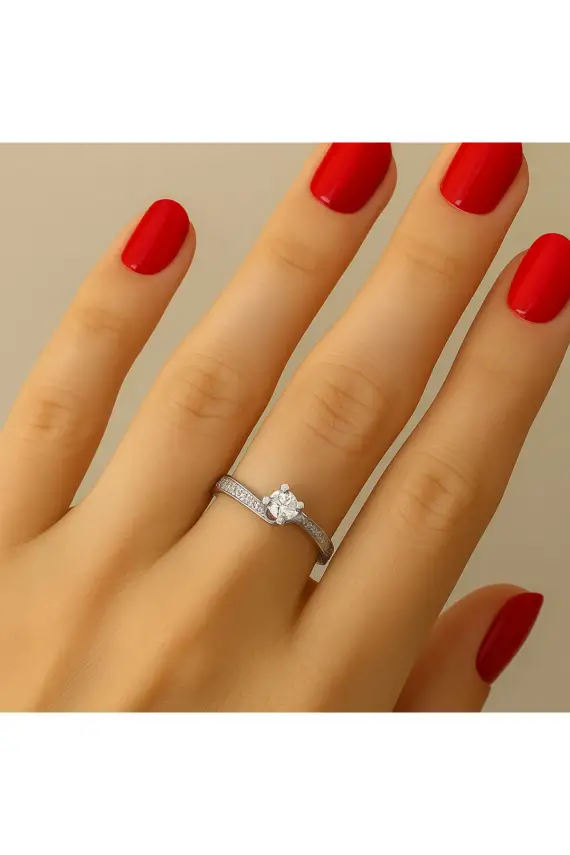 JTR Sertifikalı 14 Ayar Beyaz Altın 0.37 Ct Pırlanta Taşlı Yüzük - 3