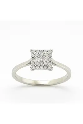 Sertifikalı Doğal Pırlanta Beyaz Altın Kare Taşlı Kadın Yüzük (0.25 CT) Jtr Güvencesiyle - 1