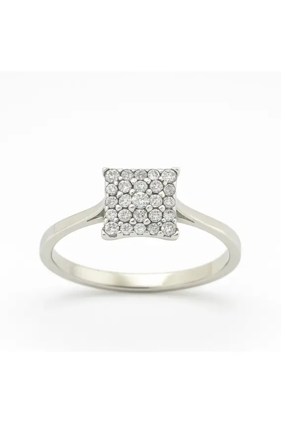 Sertifikalı Doğal Pırlanta Beyaz Altın Kare Taşlı Kadın Yüzük (0.25 CT) Jtr Güvencesiyle - 1